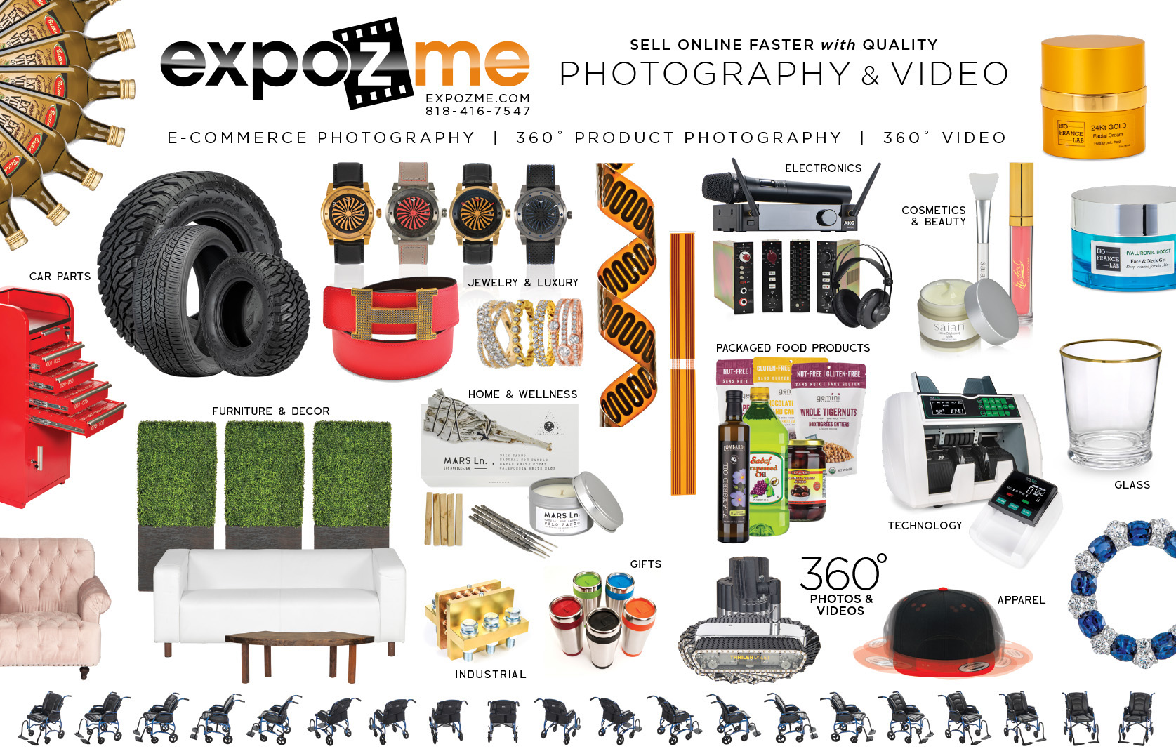 Assortment of products photographed professionally done by photographer Erick Amirkhanian at Expozme photography studio in Los Angeles CA for eCmmerce stores contact us using our b2b contact form for monthly project discounts