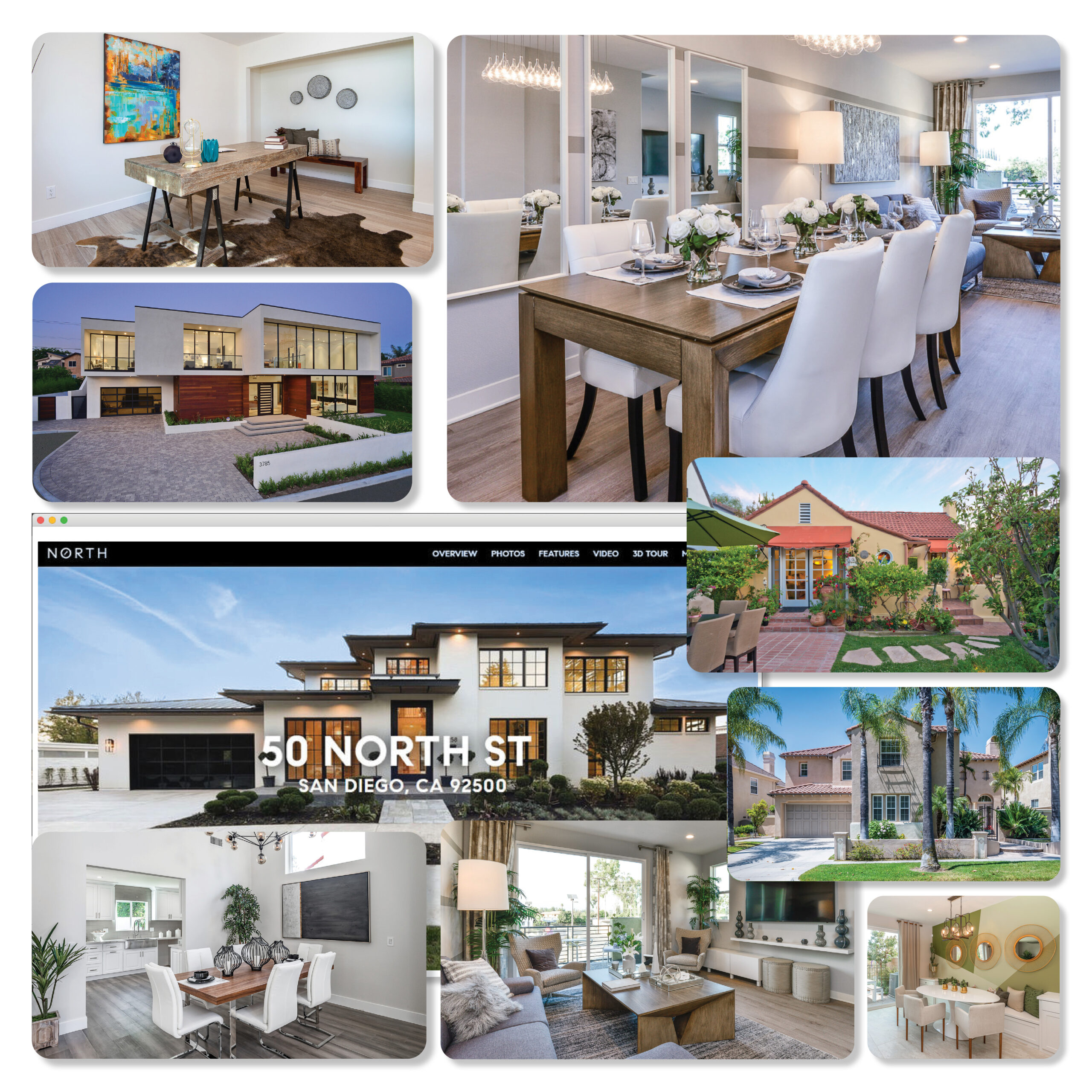 Los Angeles real estate photography collage featuring interior, exterior, and aerial drone photography for property marketing
